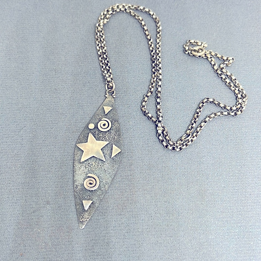 COPY - 18” long chain w vintage silver piece. Drop is 2”.